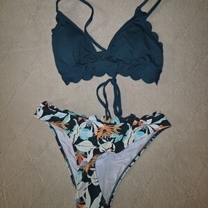Cupshe Green And Floral Teal Bikini Set